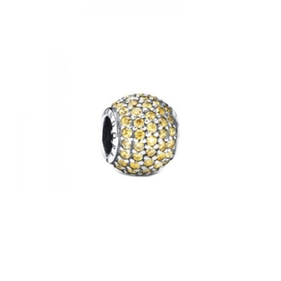 Retired Pandora Golden Pavé Charm Yellow CZ Sterling Bead Charm - Picture 3 of 9